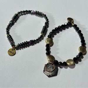 Erimish Black Gold Holographic Oil Slick Beaded Hematite Fairycore Bracelet Set